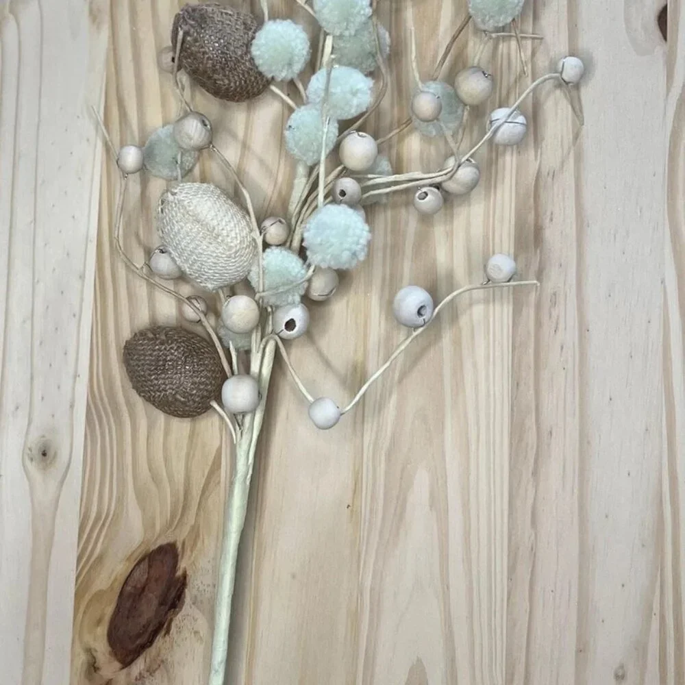 Burlap Egg and Wood Beach Spray 23 Inch Easter Stem Spring Decoration Pick